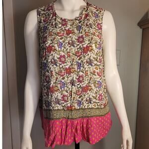 J. Jill Babydoll Tank Top Light Floral Size Large Feminine Gardencore 100% Rayon